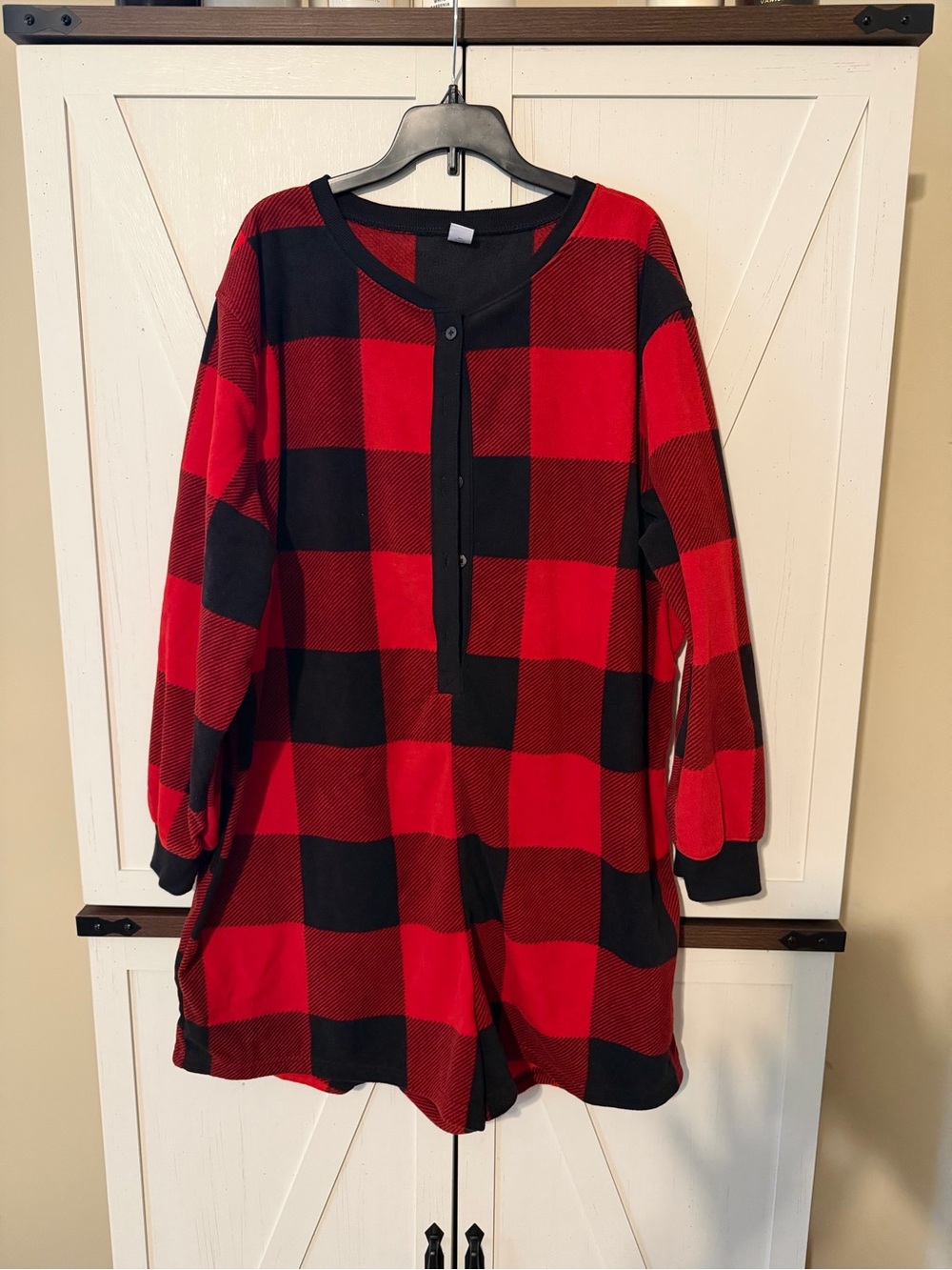 Old Navy Red and Black Plaid Button-Front Sleep  Romper